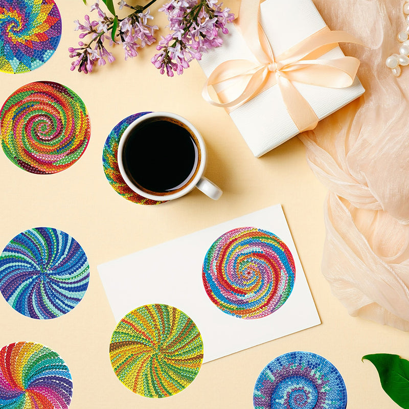 Spiral Psychedelic Colorful Lines Diamond Painting Coasters 8Pcs