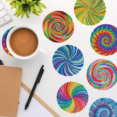 Spiral Psychedelic Colorful Lines Diamond Painting Coasters 8Pcs