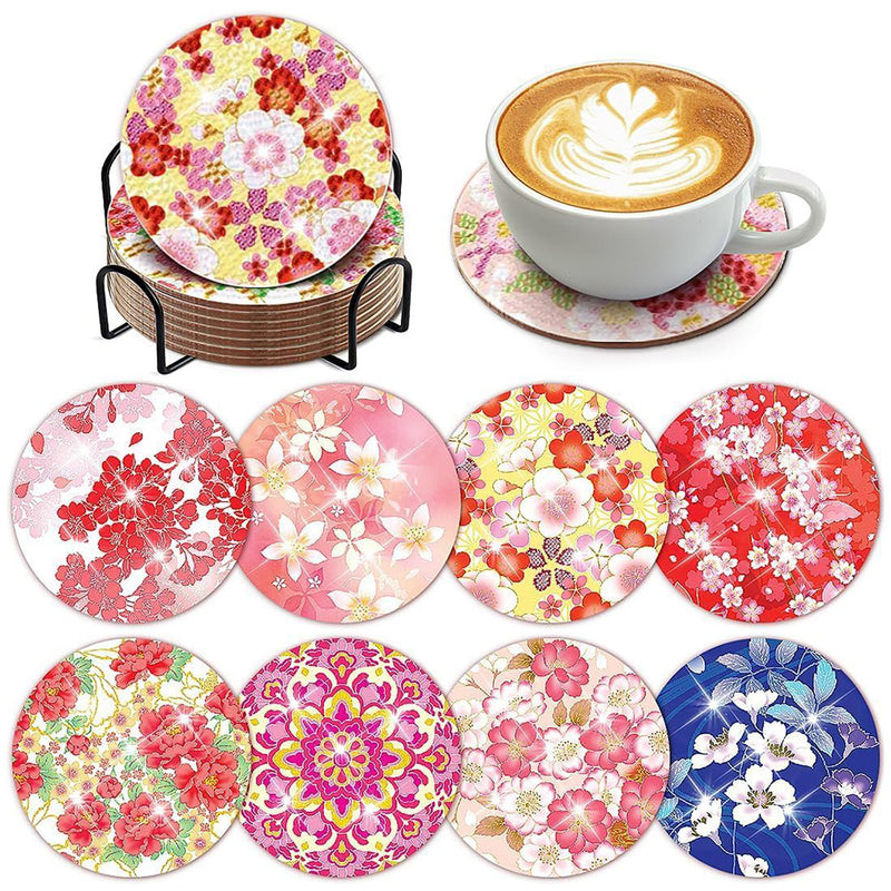 Cherry Blossom Diamond Painting Coasters 8Pcs