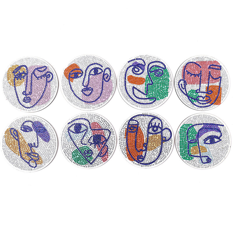 Abstract Woman Face Diamond Painting Coasters 8Pcs