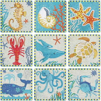 Square Marine Animals Diamond Painting Coasters 9Pcs