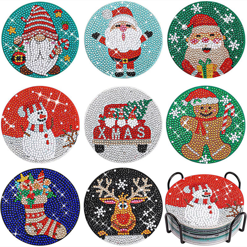 Christmas Diamond Painting Coasters 8Pcs