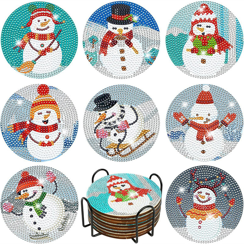 Christmas Snowman Diamond Painting Coasters 8Pcs