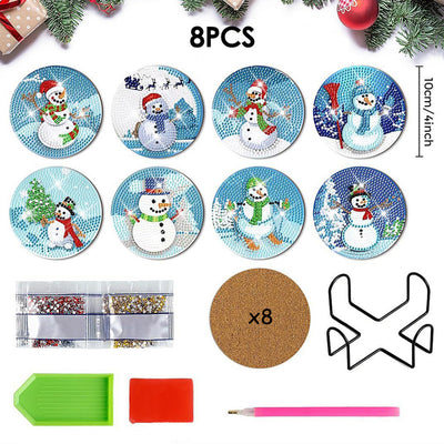 Christmas Snowman Diamond Painting Coasters 8Pcs
