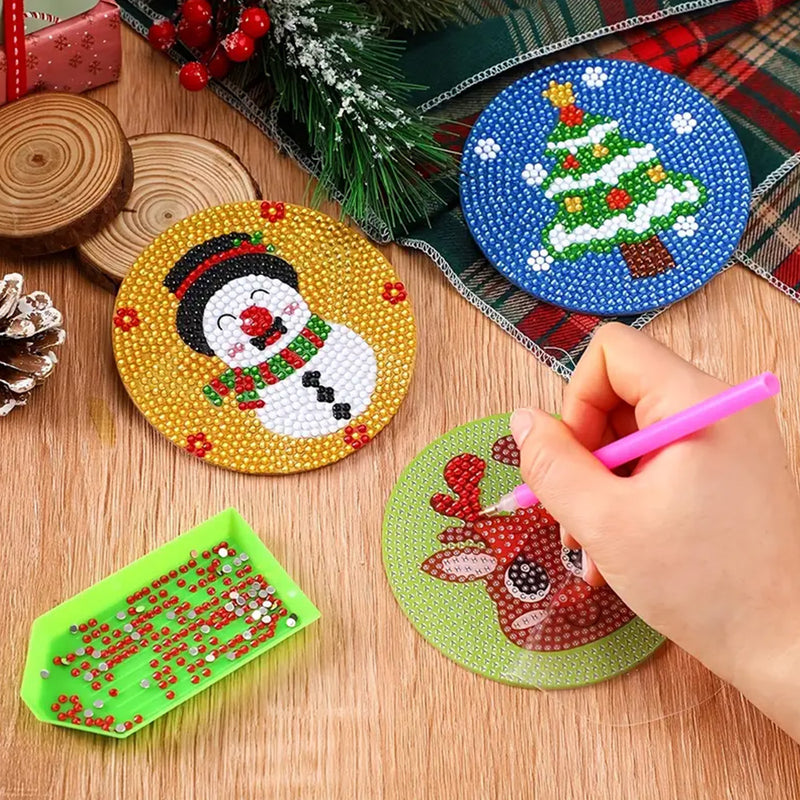 Cartoon Christmas Diamond Painting Coasters 8Pcs