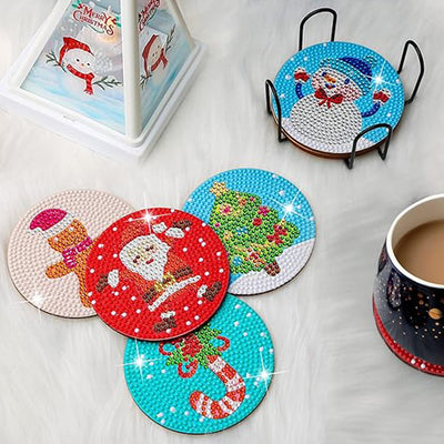 Cartoon Christmas Diamond Painting Coasters 8Pcs