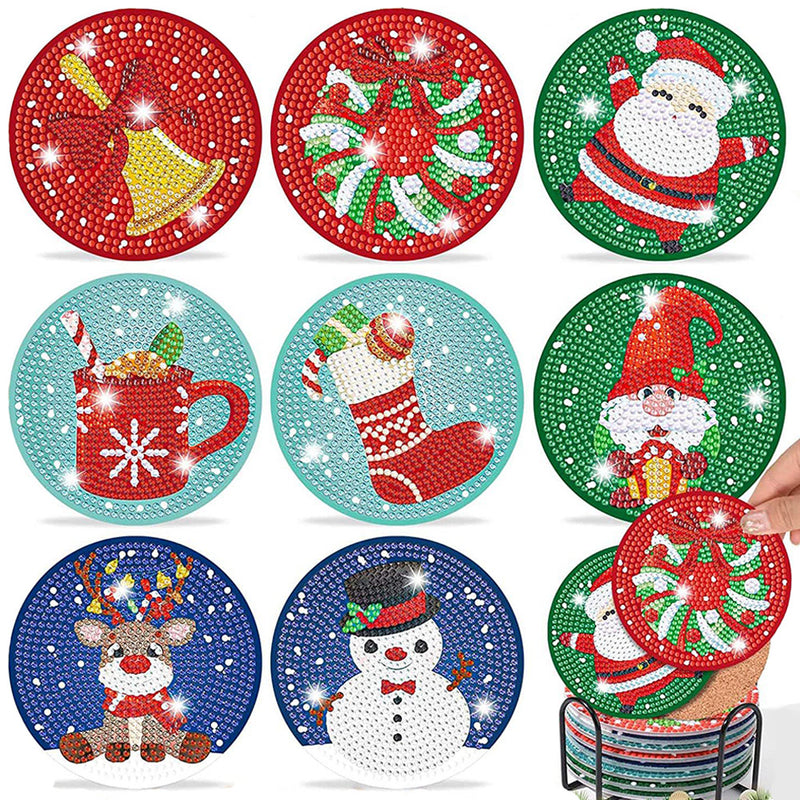 Cartoon Christmas Diamond Painting Coasters 8Pcs