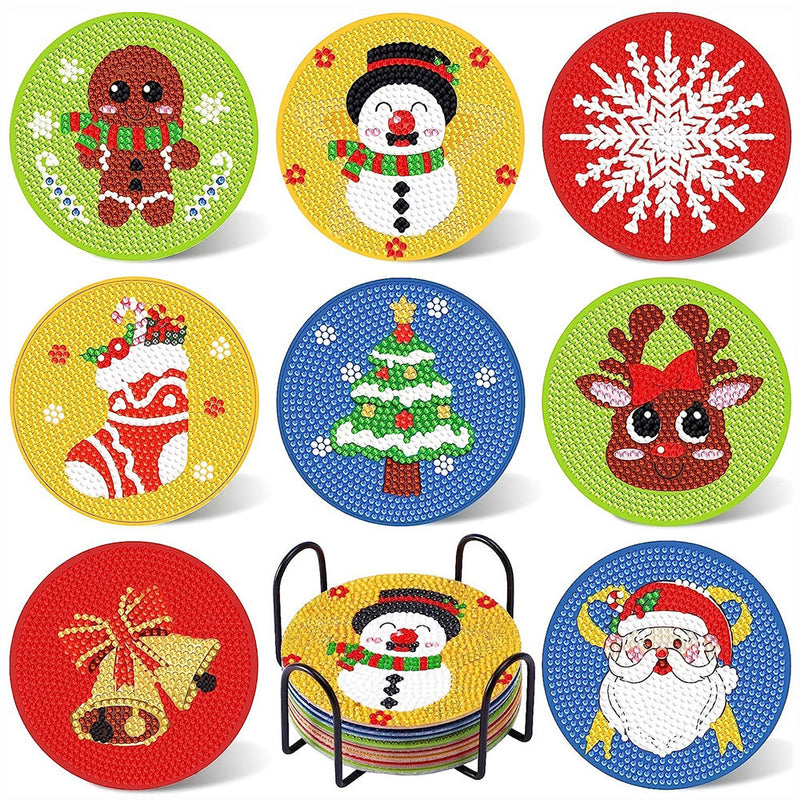 Cartoon Christmas Diamond Painting Coasters 8Pcs