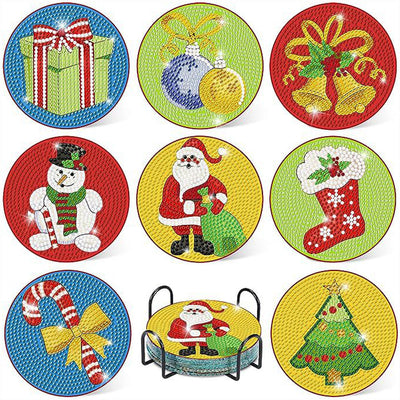 Cartoon Christmas Diamond Painting Coasters 8Pcs