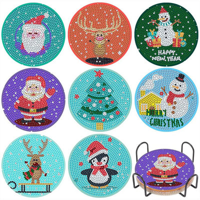 Cartoon Christmas Diamond Painting Coasters 8Pcs