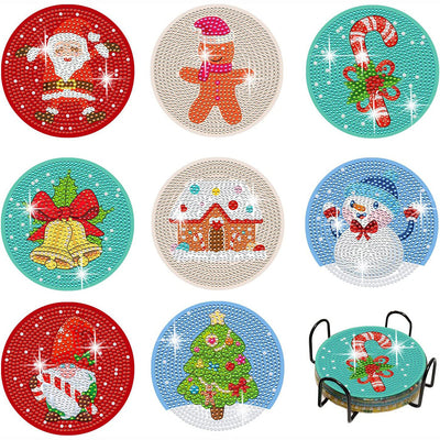 Cartoon Christmas Diamond Painting Coasters 8Pcs