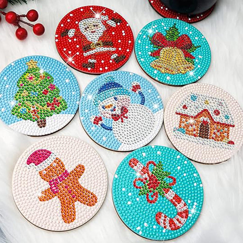 Cartoon Christmas Diamond Painting Coasters 8Pcs