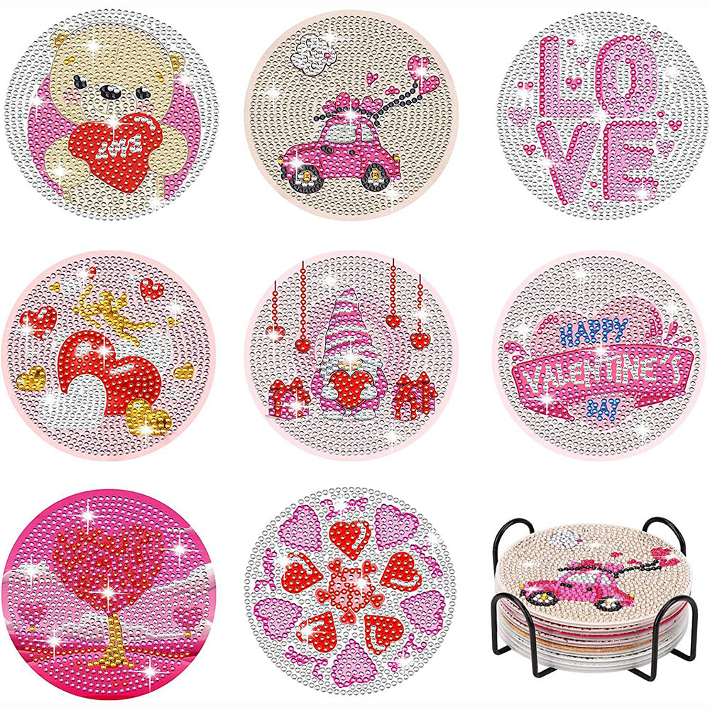 Valentine's Day Diamond Painting Coasters 8Pcs