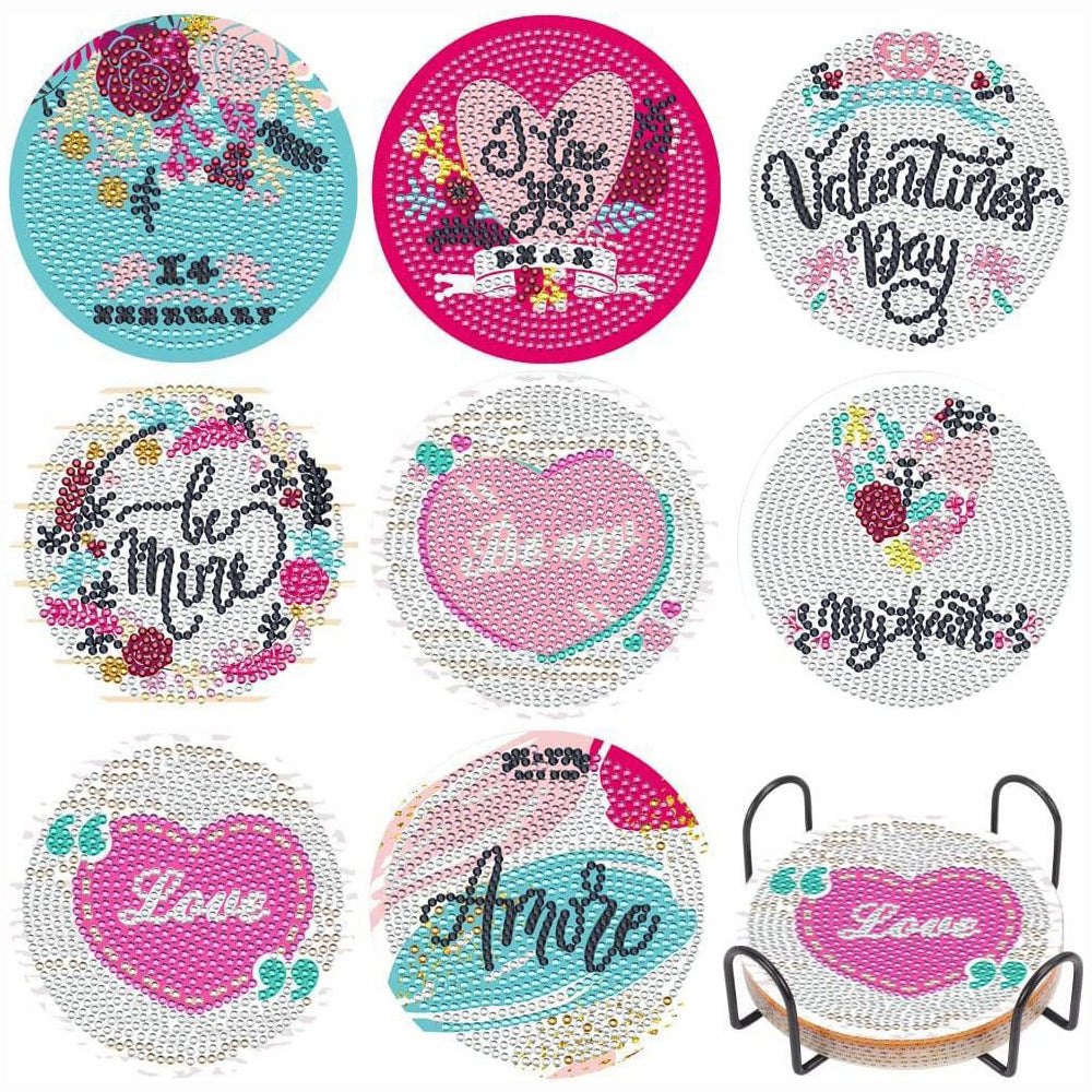 Valentine's Day Diamond Painting Coasters 8Pcs