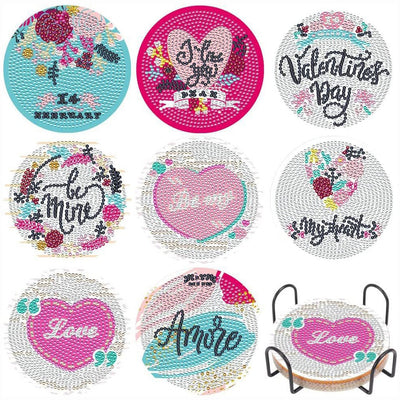 Valentine's Day Diamond Painting Coasters 8Pcs