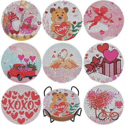 Valentine's Day Diamond Painting Coasters 8Pcs