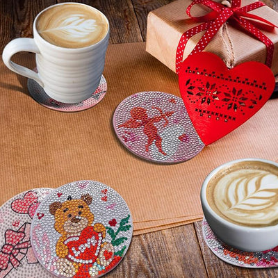 Valentine's Day Diamond Painting Coasters 8Pcs