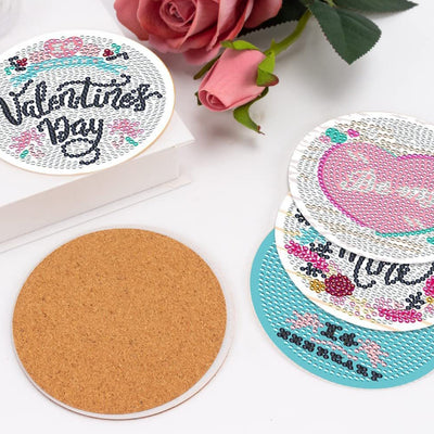 Valentine's Day Diamond Painting Coasters 8Pcs