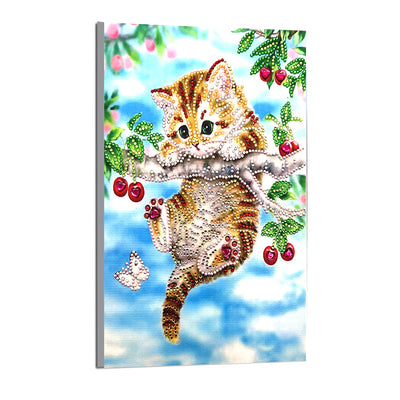 Kitten Hanging on Cherry Tree Special Shaped Drills Diamond Painting