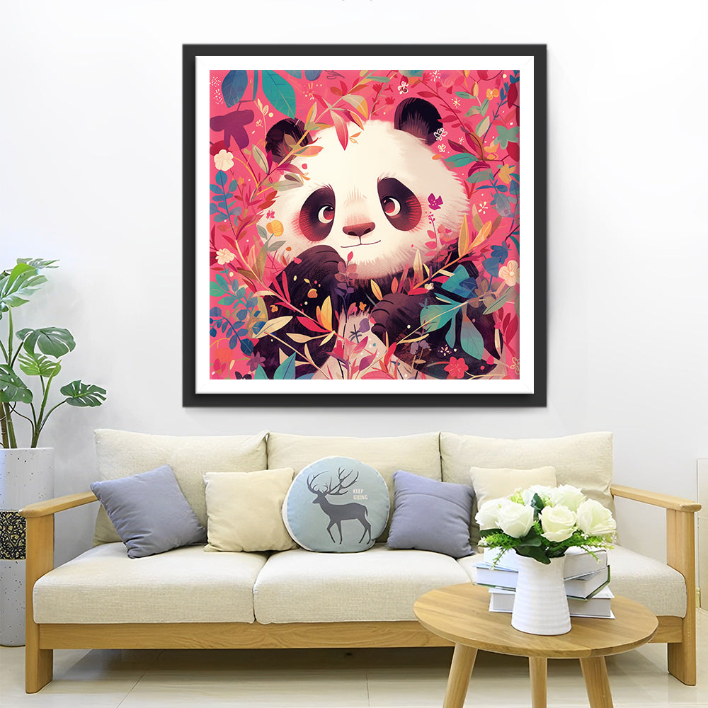 Panda on Pink Background Diamond Painting