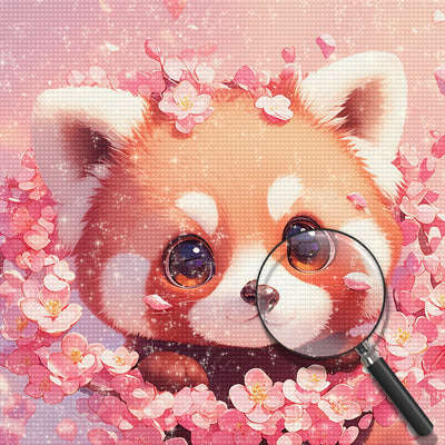 Cute Red Panda and Pink Flowers Diamond Painting