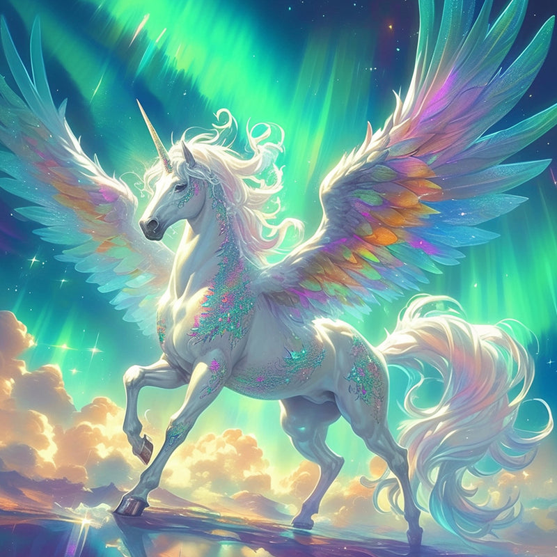 Unicorn and Green Aurora Diamond Painting