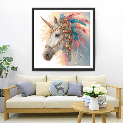 Unicorn with Feather Decoration Diamond Painting