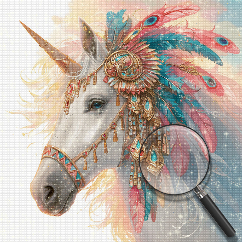 Unicorn with Feather Decoration Diamond Painting