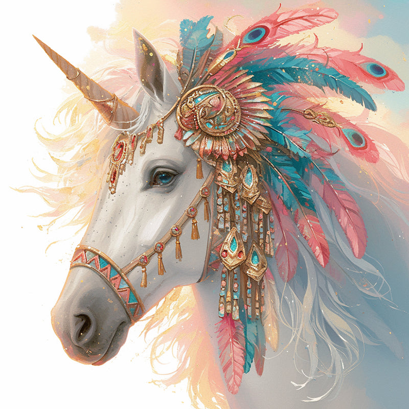 Unicorn with Feather Decoration Diamond Painting