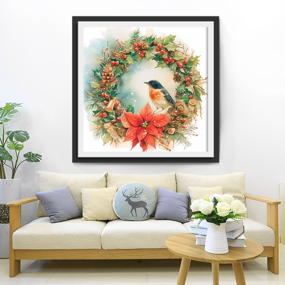 Christmas Bird Wreath Diamond Painting