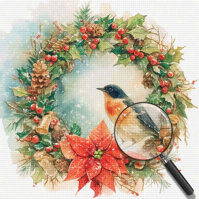 Christmas Bird Wreath Diamond Painting