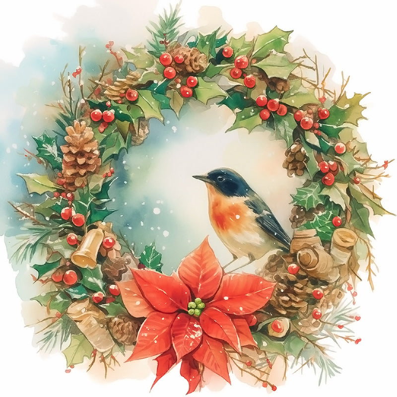 Christmas Bird Wreath Diamond Painting