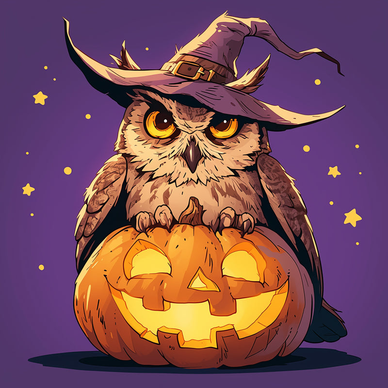 Halloween Owl with Hat on the Pumpkin Diamond Painting