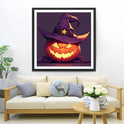 Halloween Pumpkin Lamp with Hat Diamond Painting