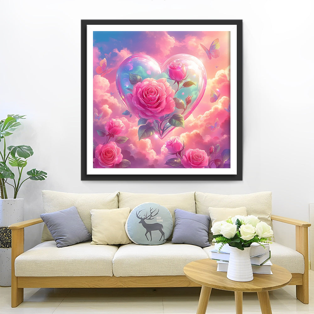 Pink Clouds Flowers Heart Diamond Painting