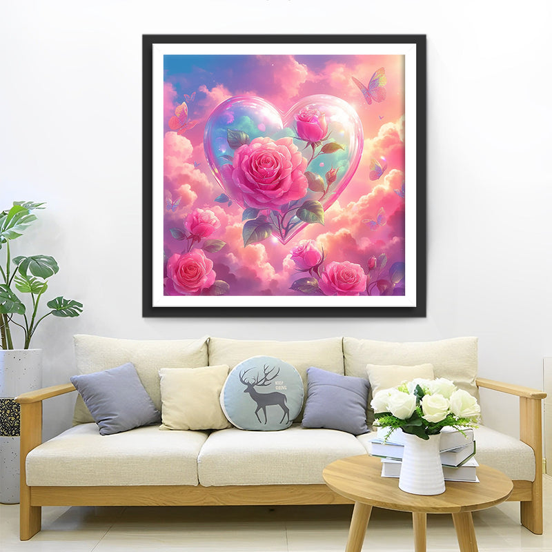 Pink Clouds Flowers Heart Diamond Painting