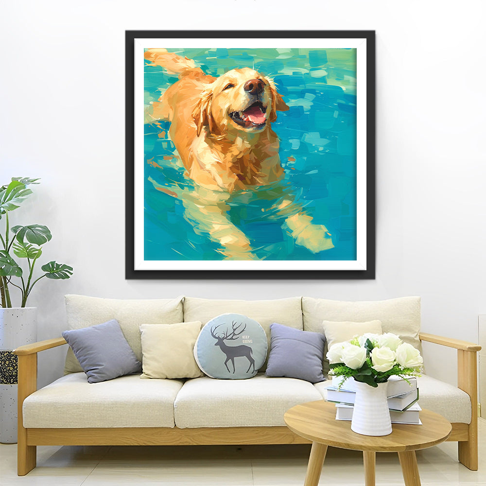 Golden Retriever Swimming in Water Diamond Painting