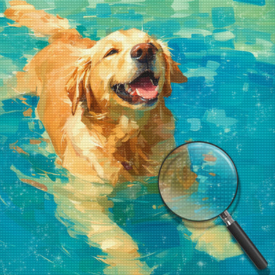 Golden Retriever Swimming in Water Diamond Painting