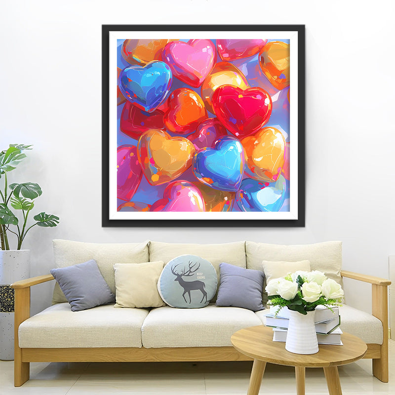 Colorful Heart Shaped Stones Diamond Painting