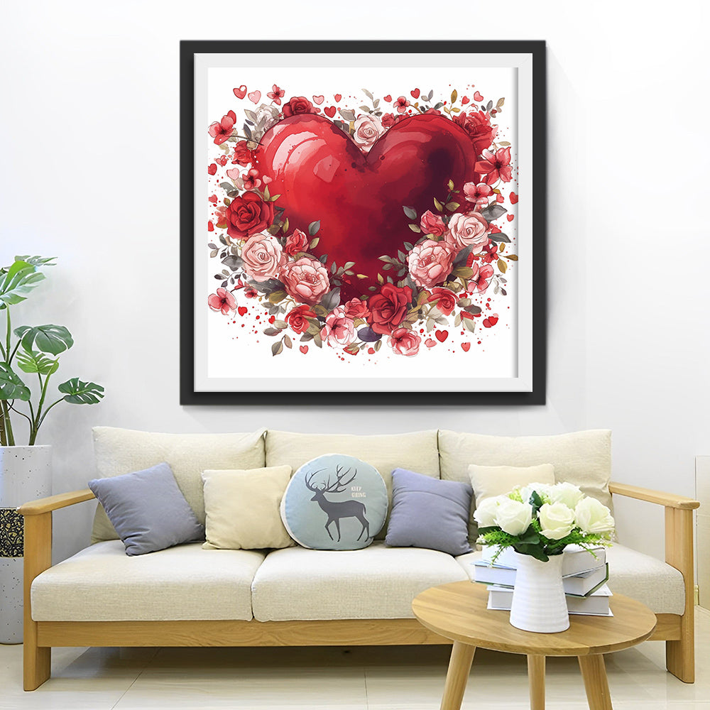 Red Heart and Red Roses Diamond Painting