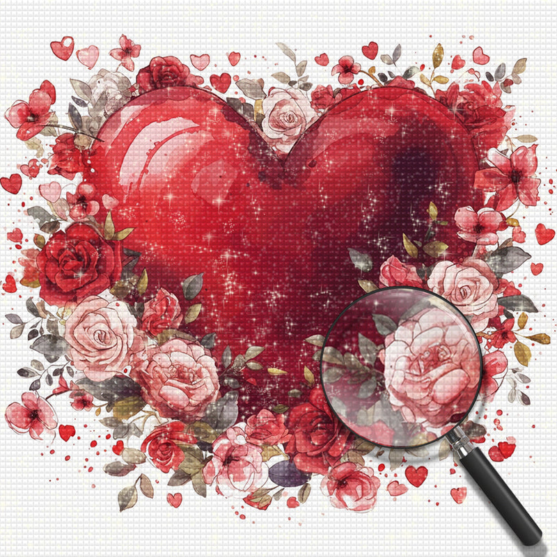 Red Heart and Red Roses Diamond Painting