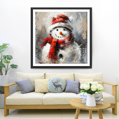 Christmas Snowman with Red Hat and Scarf Diamond Painting