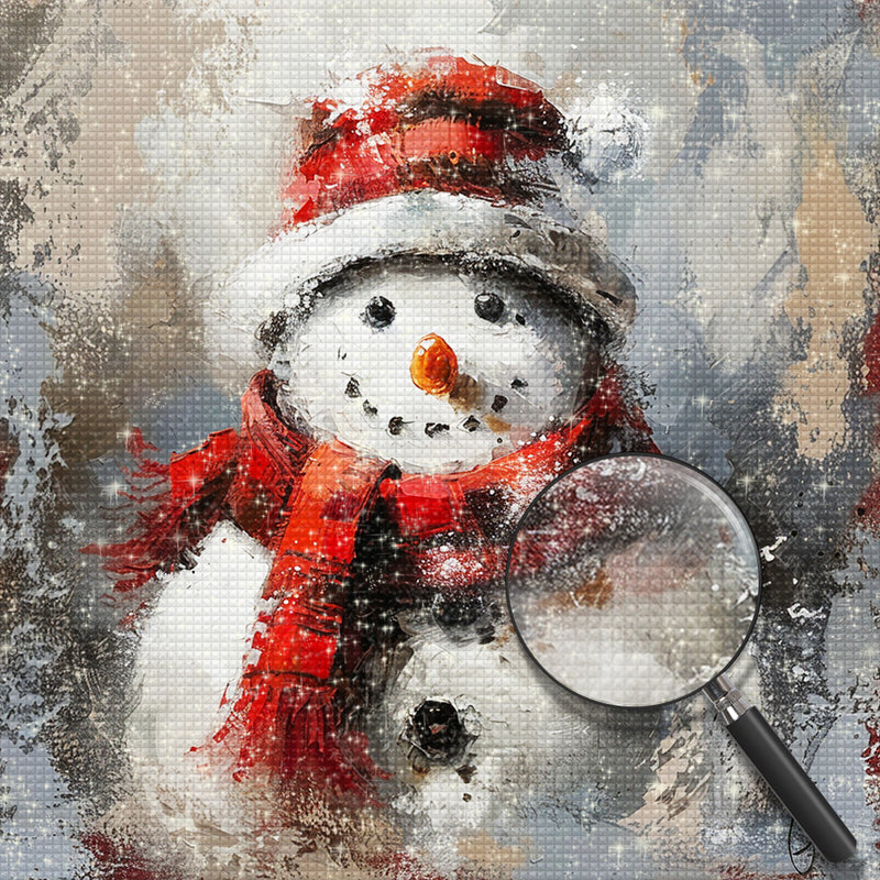 Christmas Snowman with Red Hat and Scarf Diamond Painting