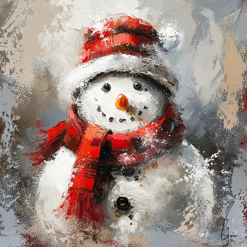 Christmas Snowman with Red Hat and Scarf Diamond Painting