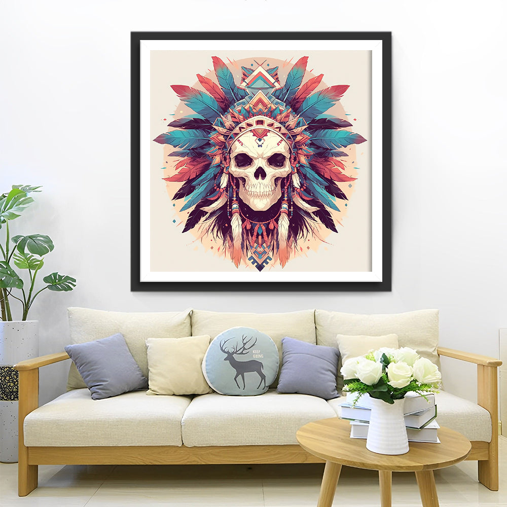 Skull with Feathers Diamond Painting