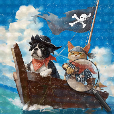 Puppy and Kitten on Pirate Ship Diamond Painting