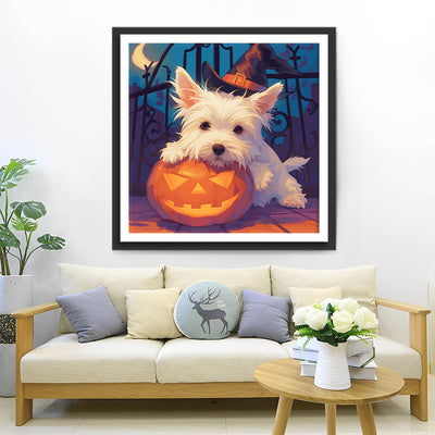 West Highland Terrier and Halloween Pumpkin Diamond Painting