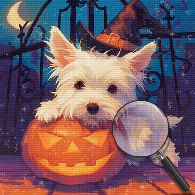 West Highland Terrier and Halloween Pumpkin Diamond Painting