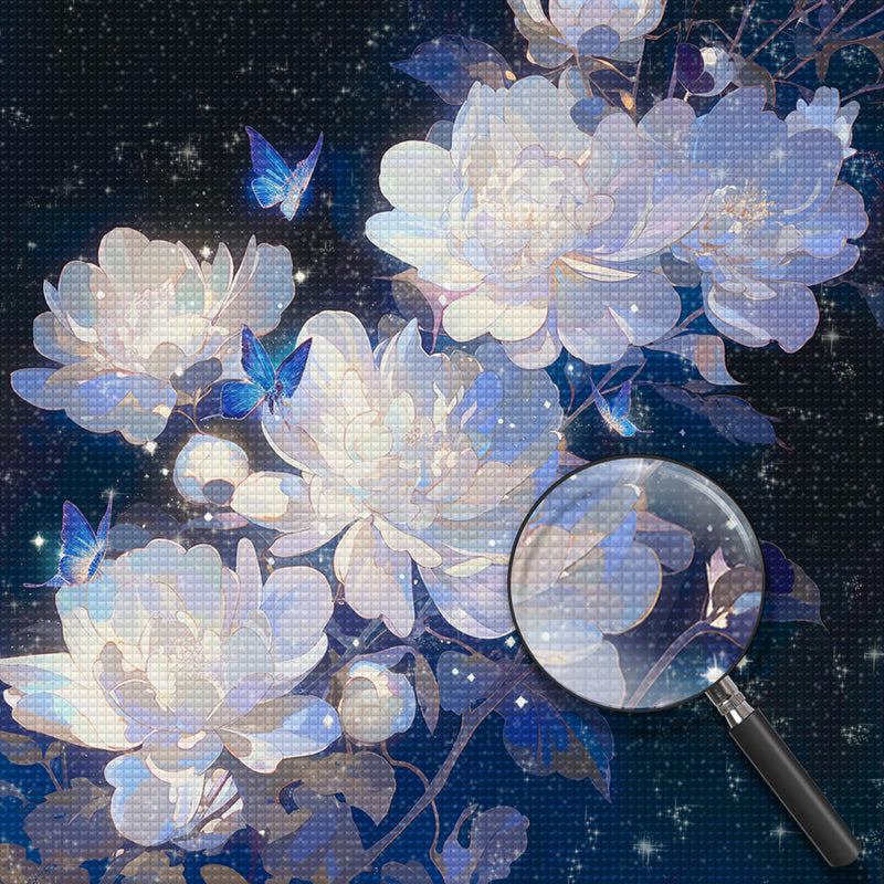 White Flowers in the Darkness Diamond Painting