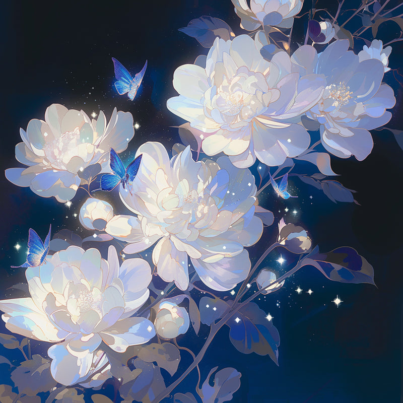 White Flowers in the Darkness Diamond Painting